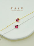 Yasu 925 Silver Ruby Heart Bracelet 14K Plated Chain Party Jewelry