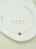 Yasu 925 Silver Ruby Heart Bracelet 14K Plated Chain Party Jewelry