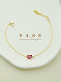 Yasu 925 Silver Ruby Heart Bracelet 14K Plated Chain Party Jewelry