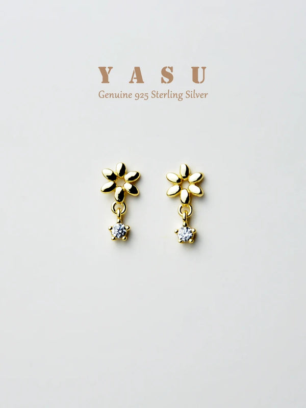 Yasu 925 Silver Flower Drop Earrings Women Party Jewelry