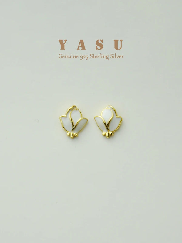 Yasu 925 Silver Small Earring French Rose Enamel Stud Earrings