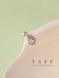 Yasu Water Drop Diamond Pearl Stud Earrings 925 Silver 14K Plating