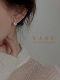 Yasu Water Drop Diamond Pearl Stud Earrings 925 Silver 14K Plating