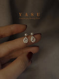 Yasu Water Drop Diamond Pearl Stud Earrings 925 Silver 14K Plating