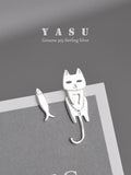 Yasu 925 Sterling Silver Cat Fish Asymmetric Earrings Women Girls