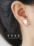 Yasu 925 Sterling Silver Cat Fish Asymmetric Earrings Women Girls