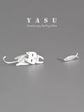Yasu 925 Sterling Silver Cat Fish Asymmetric Earrings Women Girls