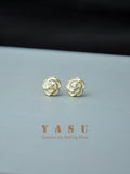 Yasu Enamel Camellia Pearl Stud Earrings 925 Silver