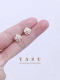 Yasu Enamel Camellia Pearl Stud Earrings 925 Silver
