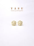 Yasu Enamel Camellia Pearl Stud Earrings 925 Silver
