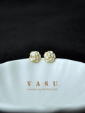 Yasu Enamel Camellia Pearl Stud Earrings 925 Silver