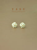 Yasu Enamel Camellia Pearl Stud Earrings 925 Silver