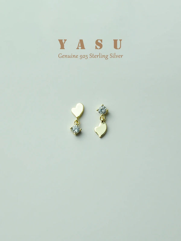 Yasu 925 Silver Plated Crystal Heart Earrings Romantic Birthday Gift