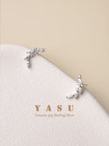 Yasu 925 Sterling Silver Plated Crystal Olive Branch Stud Earrings