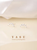 Yasu 925 Sterling Silver Plated Crystal Olive Branch Stud Earrings
