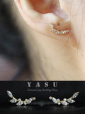 Yasu 925 Sterling Silver Plated Crystal Olive Branch Stud Earrings