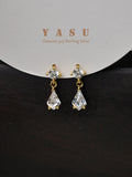 Yasu S925 Sterling Silver Crystal Water Drop Earrings 14k Real Plating