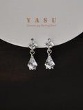 Yasu S925 Sterling Silver Crystal Water Drop Earrings 14k Real Plating