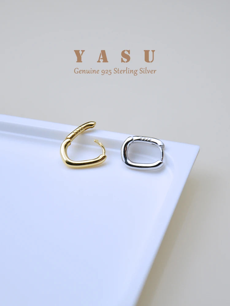 Yasu 925 Silver Small Square Hoop Earrings Vintage Style Jewelry
