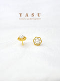Yasu Silver Stud Earrings Pearl Hexagon Wedding Jewelry
