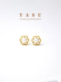 Yasu Silver Stud Earrings Pearl Hexagon Wedding Jewelry