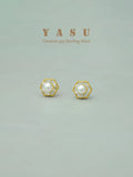 Yasu Silver Stud Earrings Pearl Hexagon Wedding Jewelry