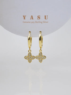 Yasu Sterling Silver 925 Woman Earring Clover Drop Earrings Wedding Flower Hoops