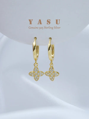 Yasu Sterling Silver 925 Woman Earring Clover Drop Earrings Wedding Flower Hoops