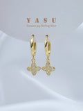 Yasu Sterling Silver 925 Woman Earring Clover Drop Earrings Wedding Flower Hoops