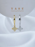 Yasu Sterling Silver 925 Woman Earring Clover Drop Earrings Wedding Flower Hoops