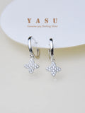 Yasu Sterling Silver 925 Woman Earring Clover Drop Earrings Wedding Flower Hoops