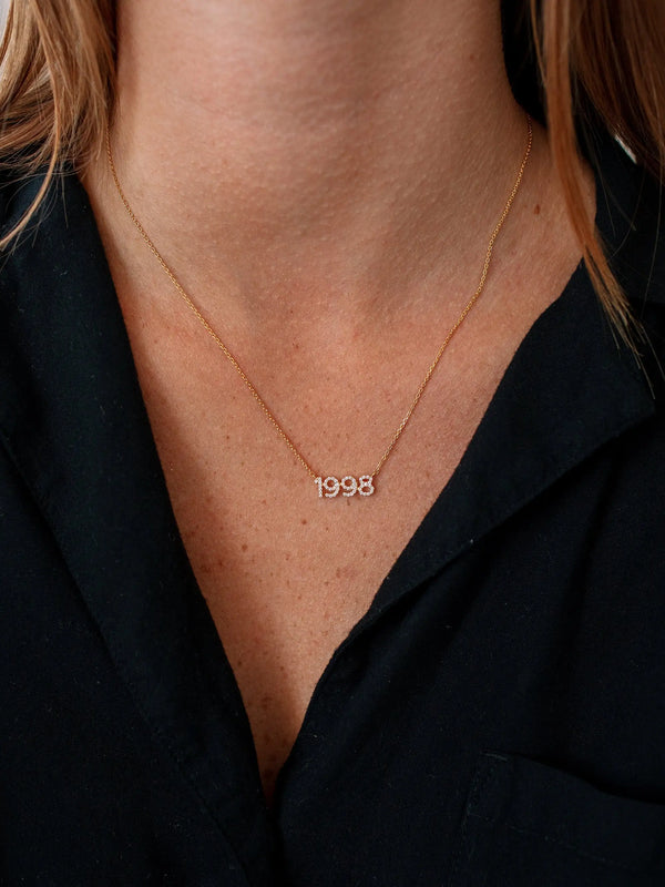 Custom Birth Date Necklace - Number Necklace - Pav? Name Necklace
