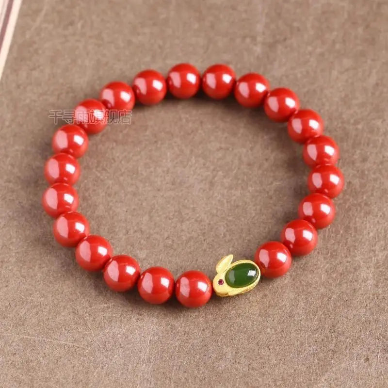 Rabbit Silver Jade Cinnabar Bracelet Lucky Bead Hetian Jade Rabbit Bracelet