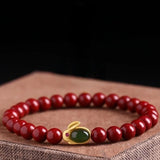 Rabbit Silver Jade Cinnabar Bracelet Lucky Bead Hetian Jade Rabbit Bracelet