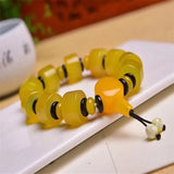 Yellow Agate Bucket Beads Bracelet 14mm Elastic Yoga Jewelry