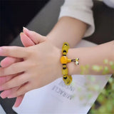 Yellow Agate Bucket Beads Bracelet 14mm Elastic Yoga Jewelry