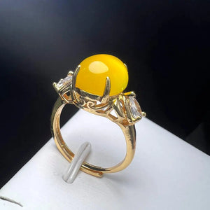 Yellow Agate Finger Ring Charm Rings Adjustable Oval Copper Gem Stone Ring