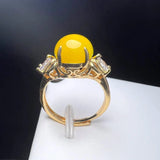 Yellow Agate Finger Ring Charm Rings Adjustable Oval Copper Gem Stone Ring