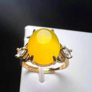 Yellow Agate Finger Ring Charm Rings Adjustable Oval Copper Gem Stone Ring