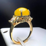 Yellow Agate Finger Ring Charm Rings Adjustable Oval Copper Gem Stone Ring