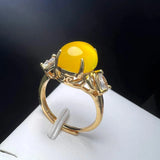 Yellow Agate Finger Ring Charm Rings Adjustable Oval Copper Gem Stone Ring