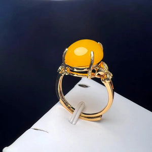 Yellow Agate Finger Ring Charm Rings Adjustable Round Copper Stone Ring
