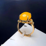 Yellow Agate Finger Ring Charm Rings Adjustable Round Copper Stone Ring