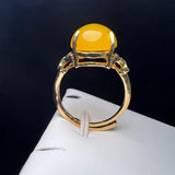 Yellow Agate Finger Ring Charm Rings Adjustable Round Copper Stone Ring