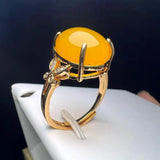 Yellow Agate Finger Ring Charm Rings Adjustable Round Copper Stone Ring
