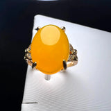 Yellow Agate Finger Ring Charm Rings Adjustable Round Copper Stone Ring