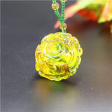Yellow Amber Rose Pendant Flower Necklace Charm Jewellery Lucky Amulet