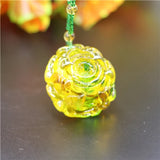 Yellow Amber Rose Pendant Flower Necklace Charm Jewellery Lucky Amulet