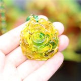 Yellow Amber Rose Pendant Flower Necklace Charm Jewellery Lucky Amulet
