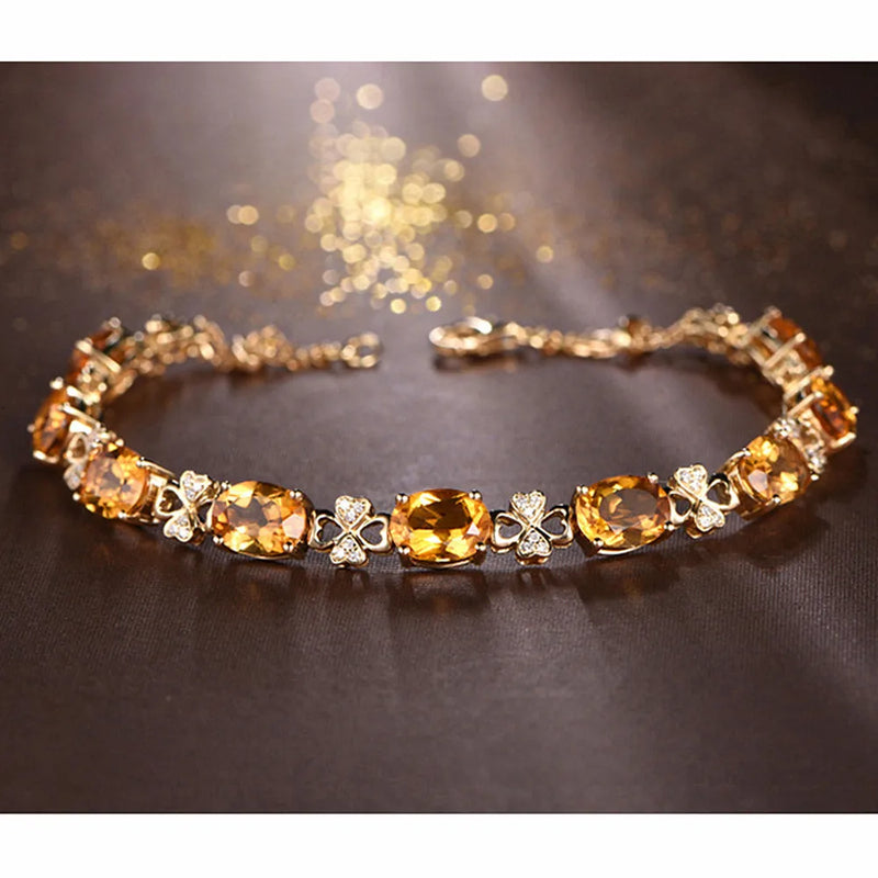 Yellow Crystal Citrine Chain Bracelet 18k Fine Jewelry
